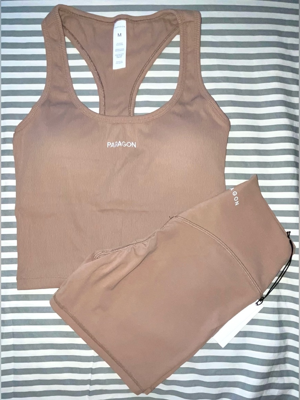 Paragon EasyRib Go-to Tank & RecStretch MidRise SculptSeam 4” Shorts Tanlines M